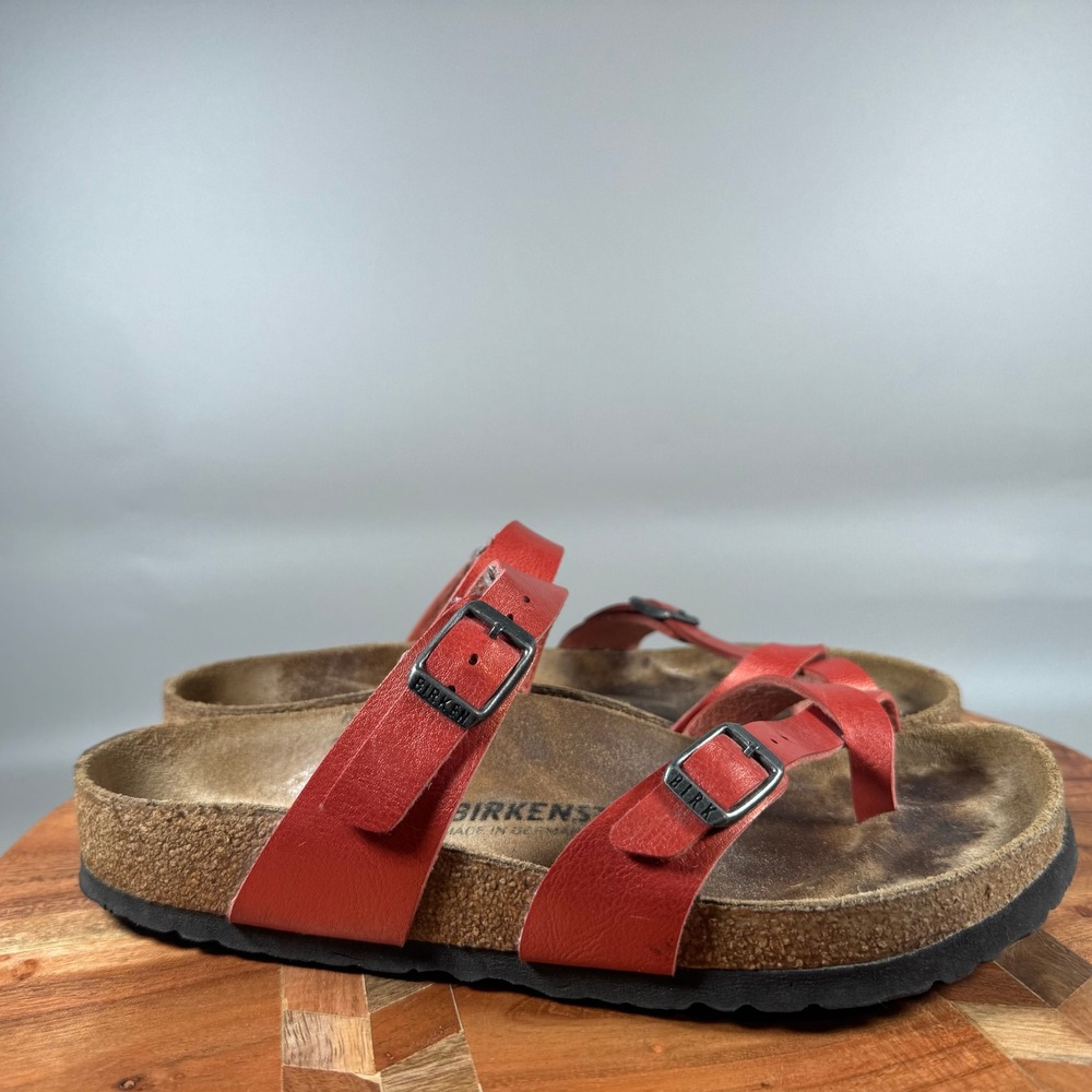 Birkenstock Mayari Red Strappy Toe Loop Sandals Women 38 L7 M5 Regular Wide Cork